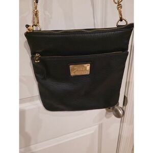 Juicy Couture Black Faux Leather Crossbody Bag Gold Logo Front Pocket